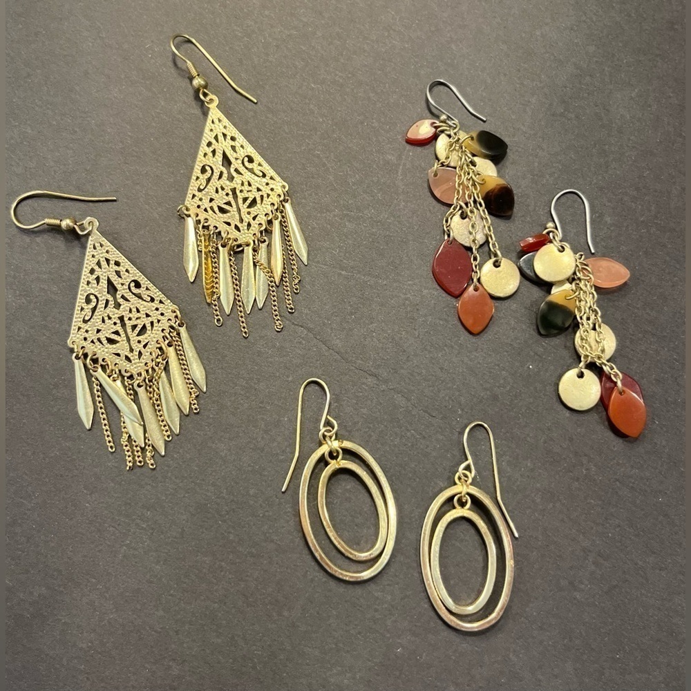 3 Pairs of Earrings- Gold Multi